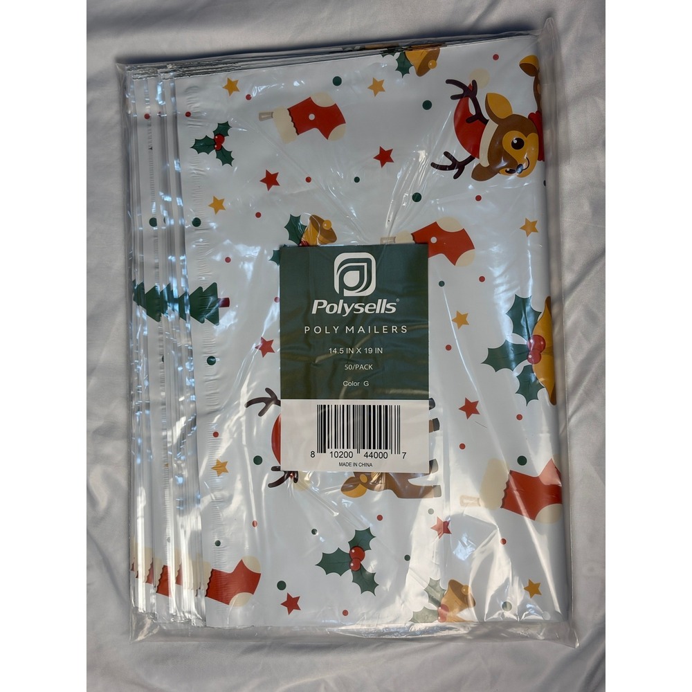 Polysells 50 Pack Christmas Reindeer Poly Mailers 14.5 x 19 Shipping Bags